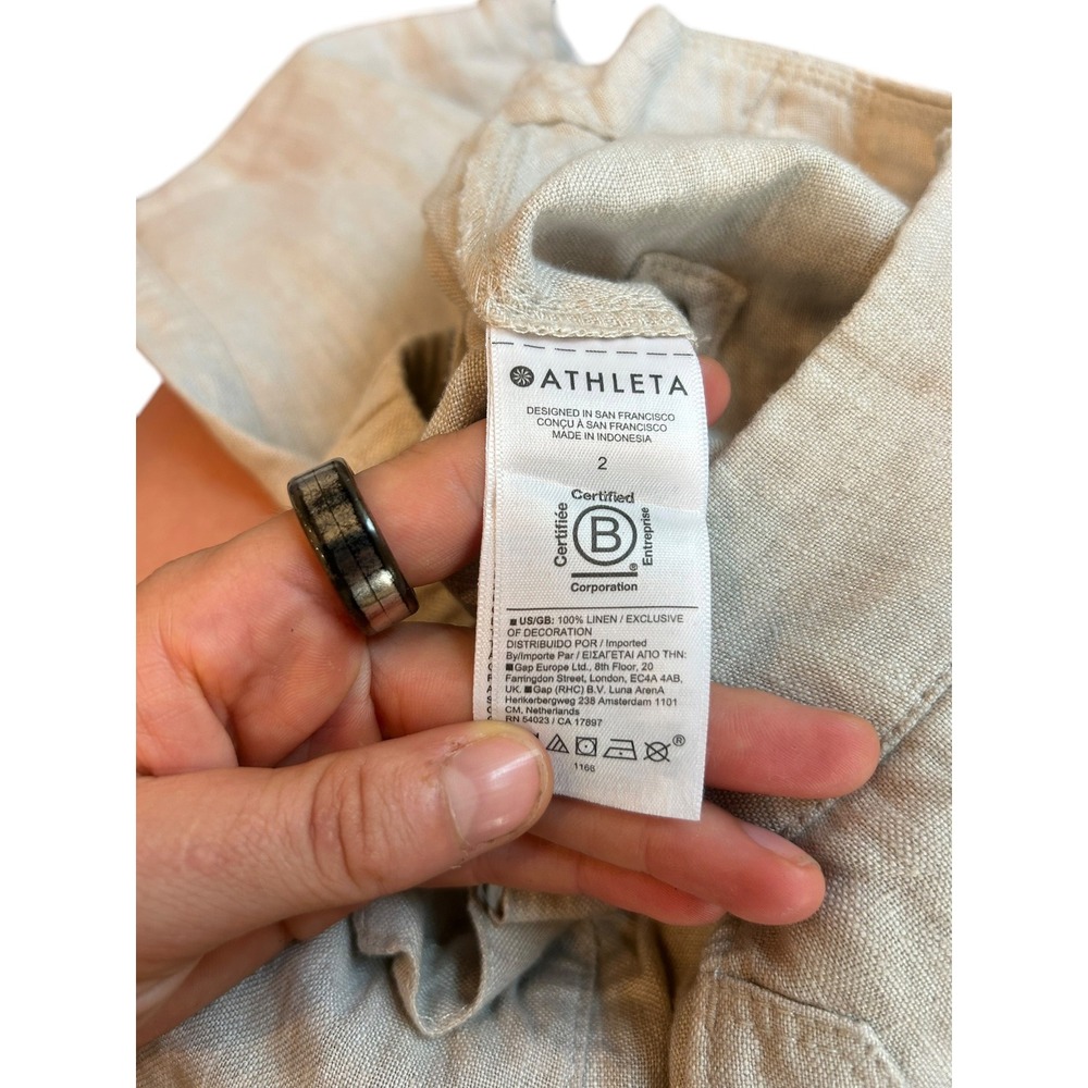 Athleta Voyager Linen Pant High Rise Straight Leg Adjustable Waist Beige Size 2 - Picture 8 of 8